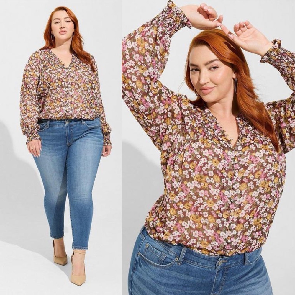 Torrid Crinkle Chiffon Smocked Blouson‎ Sleeve Blouse 5X NWT